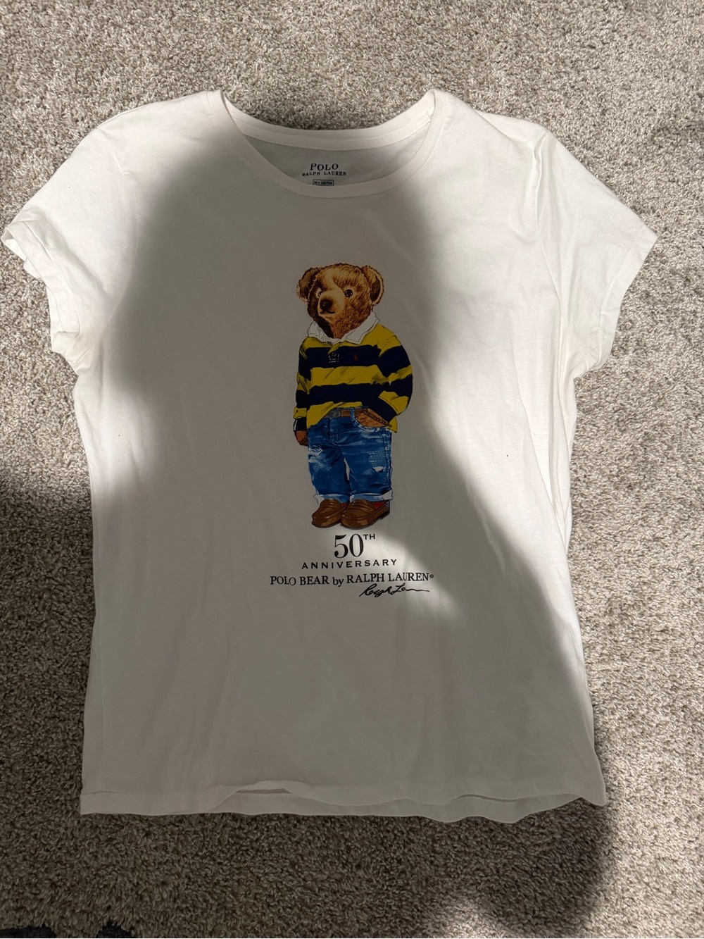 Polo by Ralph Lauren White Tee with Yellow & Blue Polo Bear Graphic